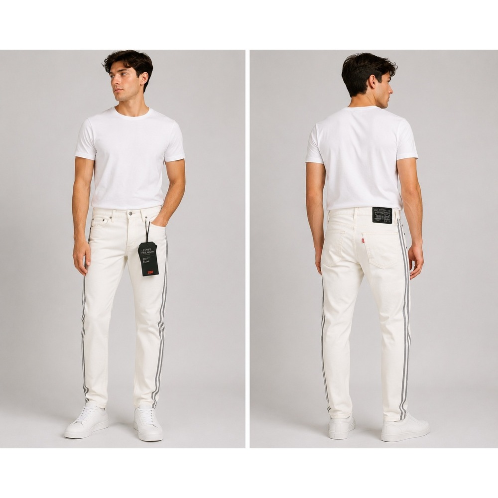 Levis Premium 511 Slim White Jeans Grey Side Stripe Stretch Denim 30x30 NEW